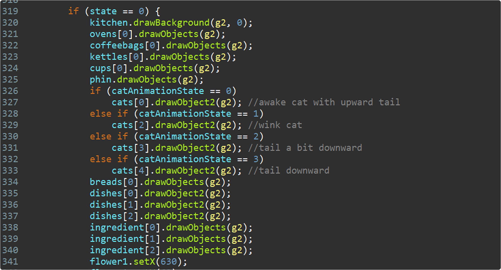Detailed code block from Java development
