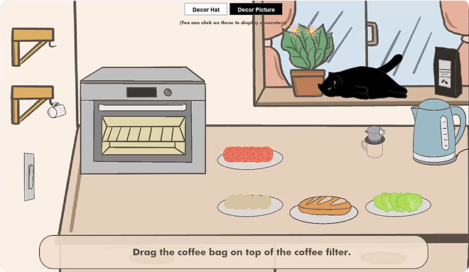 Iteration screen: Drag the coffee bag on top of the coffee filter